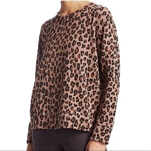 Monrow Leopard Print Oversized Crewneck Pullover Sweatshirt size Small